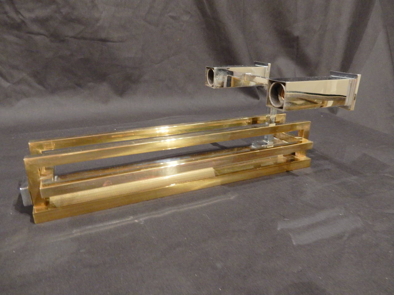 Mid-20th Century Pair of French Mid-Century Modern Brass and Chrome Sconces