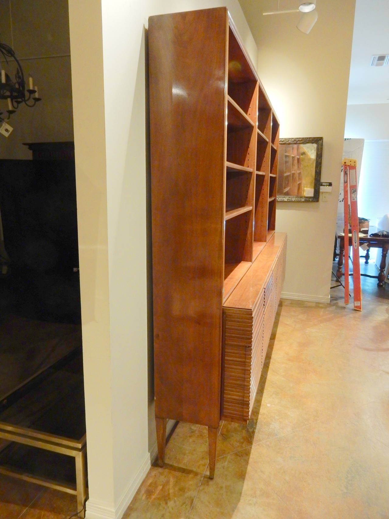 20th Century Italian Mid-Century Modern Walnut Bookcase Cabinet For Sale