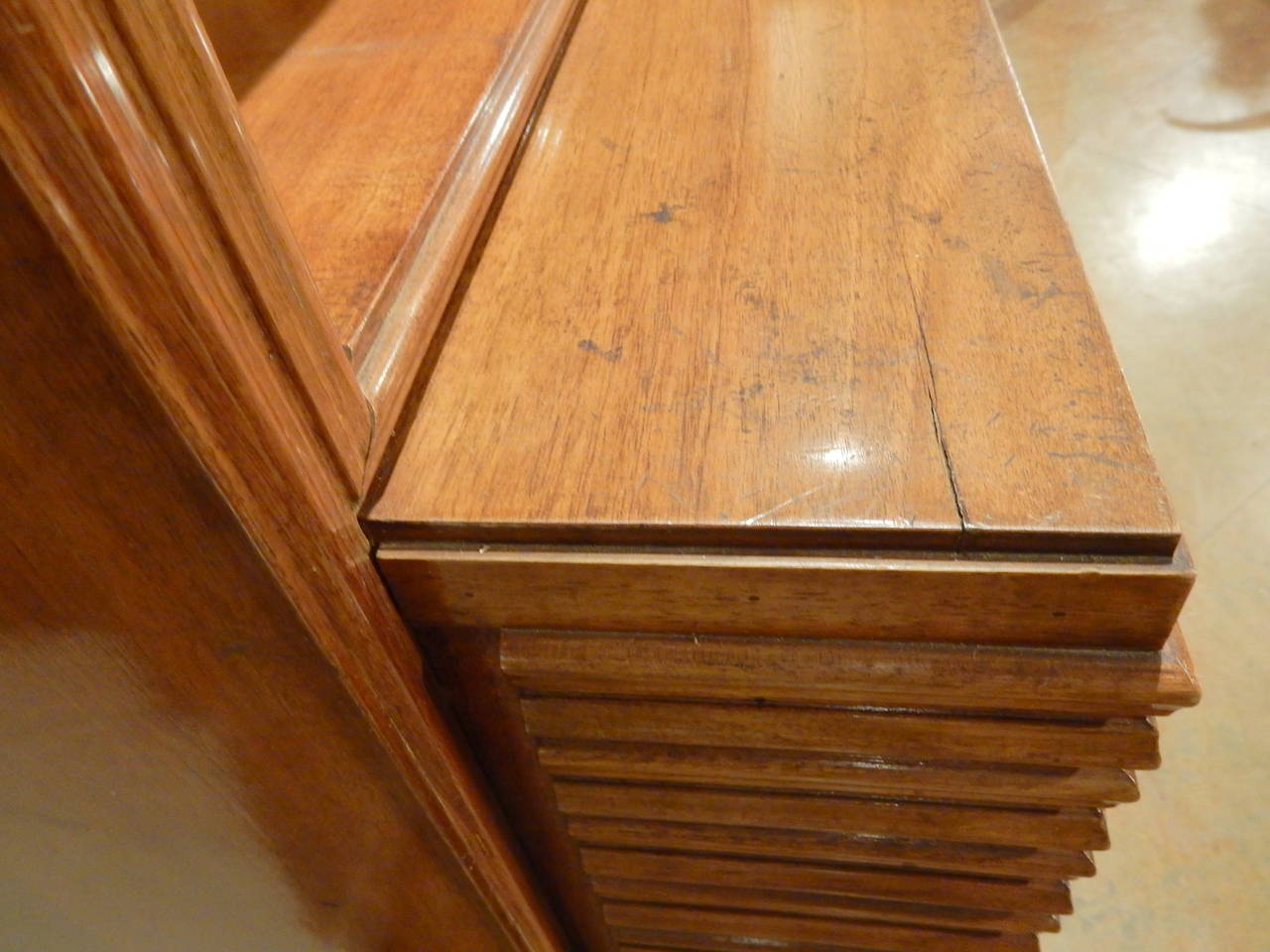 Brass Italian Mid-Century Modern Walnut Bookcase Cabinet For Sale