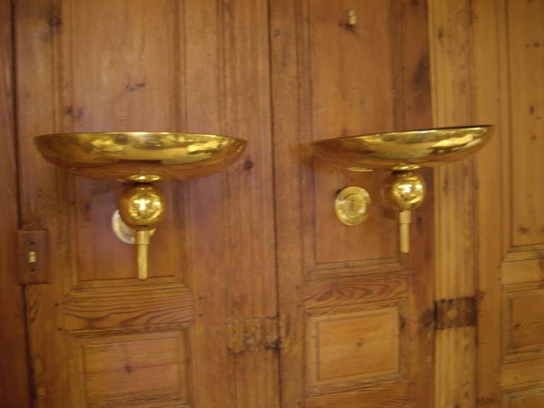 Pair of large French Brass Art Deco Sconces by Jean Perzel Paris. Wired for U.S. Extend 17.50