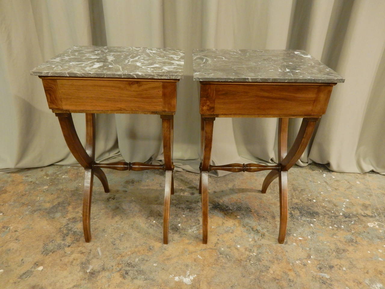 Brass Pair of Mid-19th Century French Walnut Side Tables