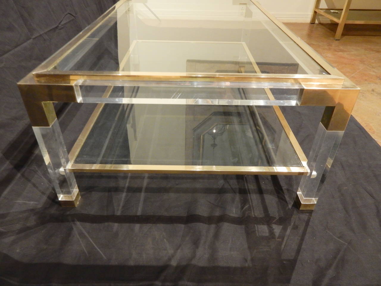 Vintage Brass, Lucite and Glass Coffee Table In Good Condition For Sale In New Orleans, LA