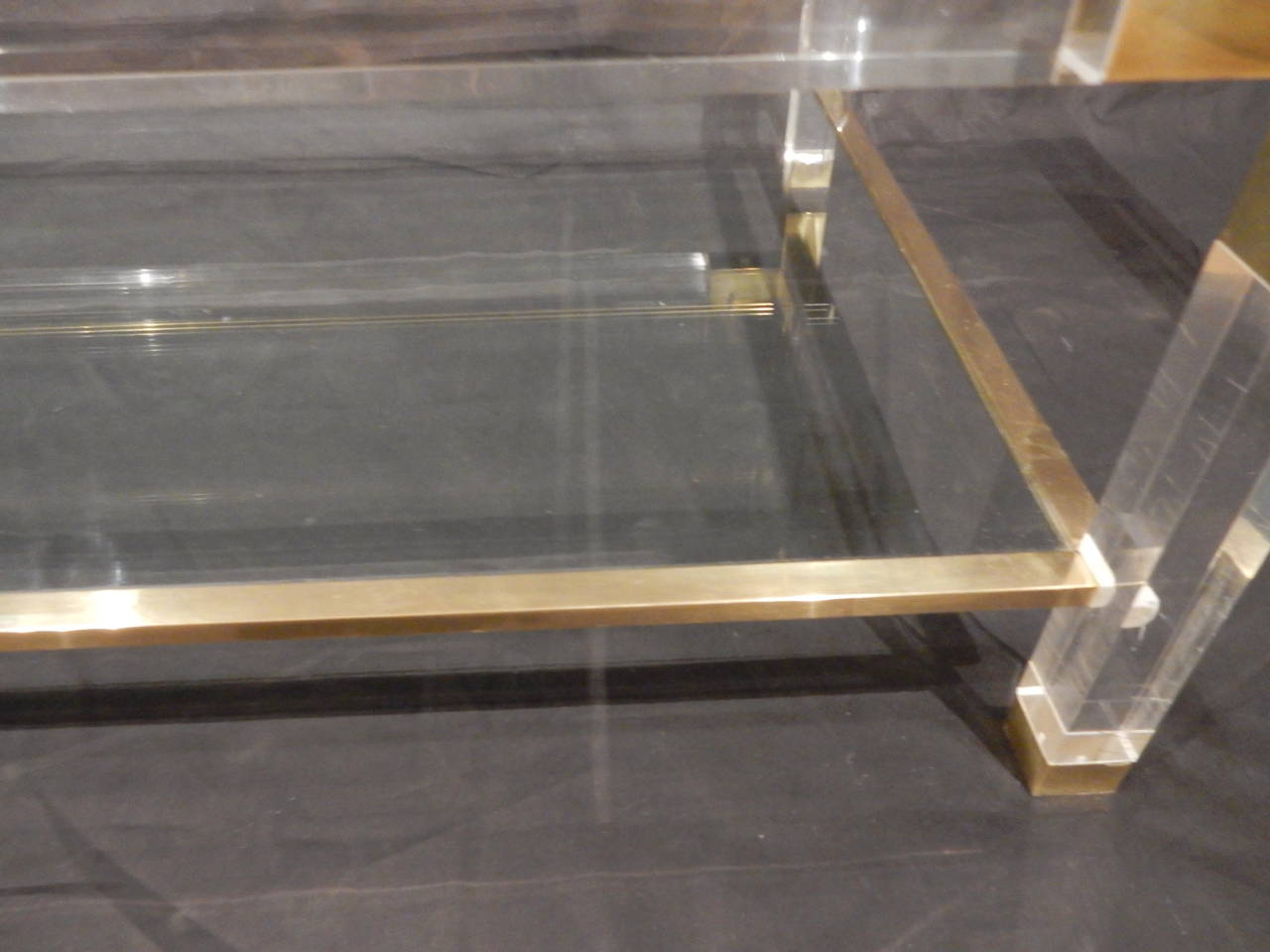 Vintage Brass, Lucite and Glass Coffee Table For Sale 3