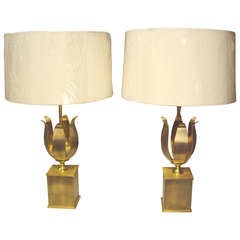 Pair brass vintage petal lamps
