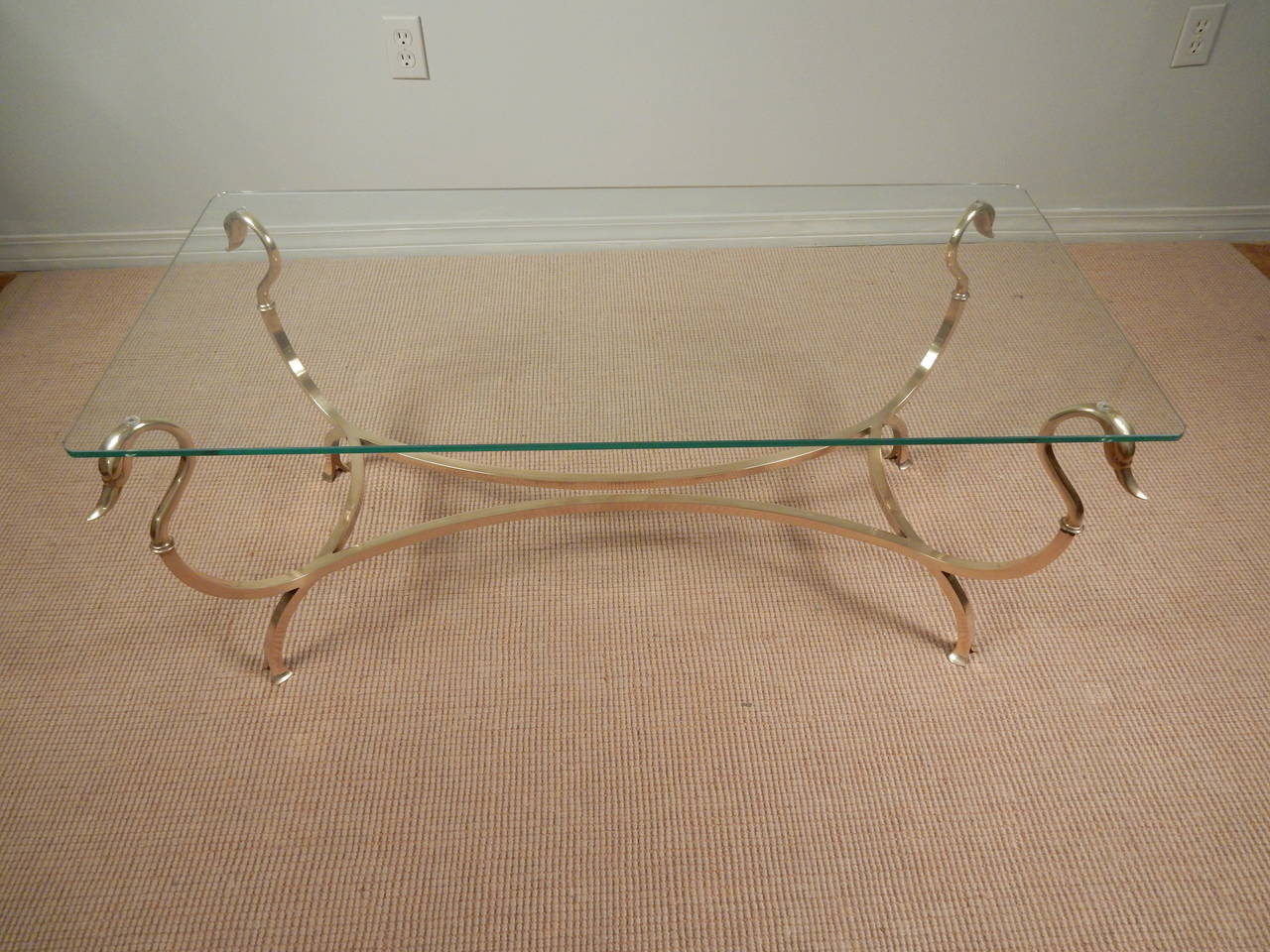 1960s Swan Head Brass and Glass Coffee Table