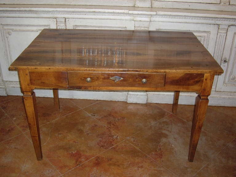 Beautiful  French Provincial Louis XVI  walnut multi-use restored one draw table with very nice patina .
