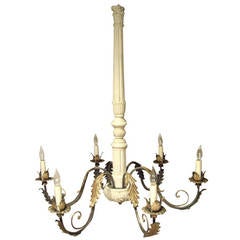 Italian Painted Carved Wood and Iron Chandelier