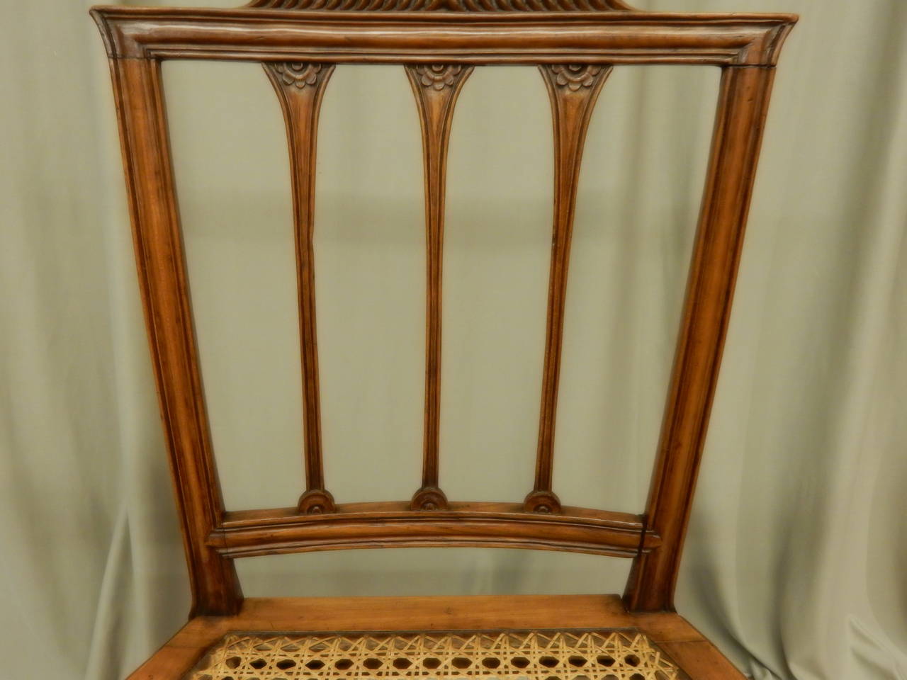 Walnut 8 Italian 19th. c walnut canned seat dining chairs For Sale