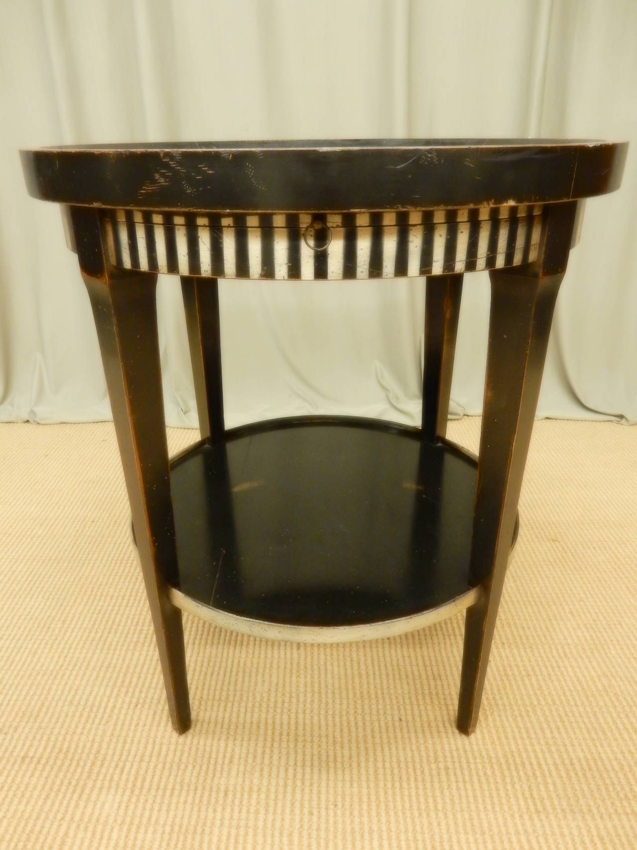 French painted black with white detail vintage bouillotte table.