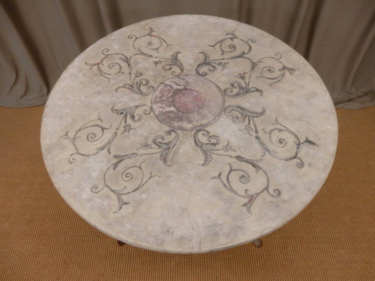 Softly painted faux marble Provincial Italian iron base table.