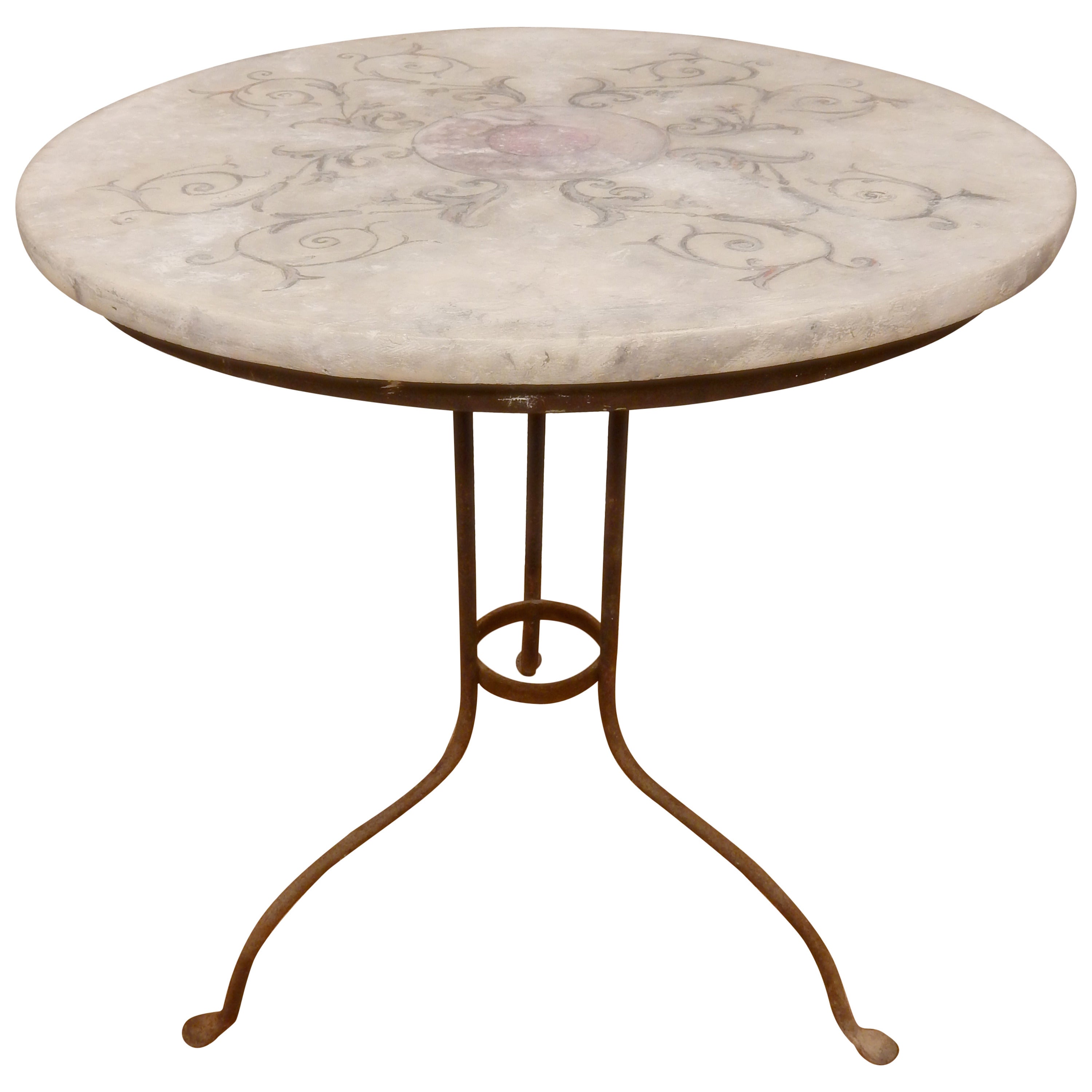 Faux Marble-Top on Iron Base Table For Sale