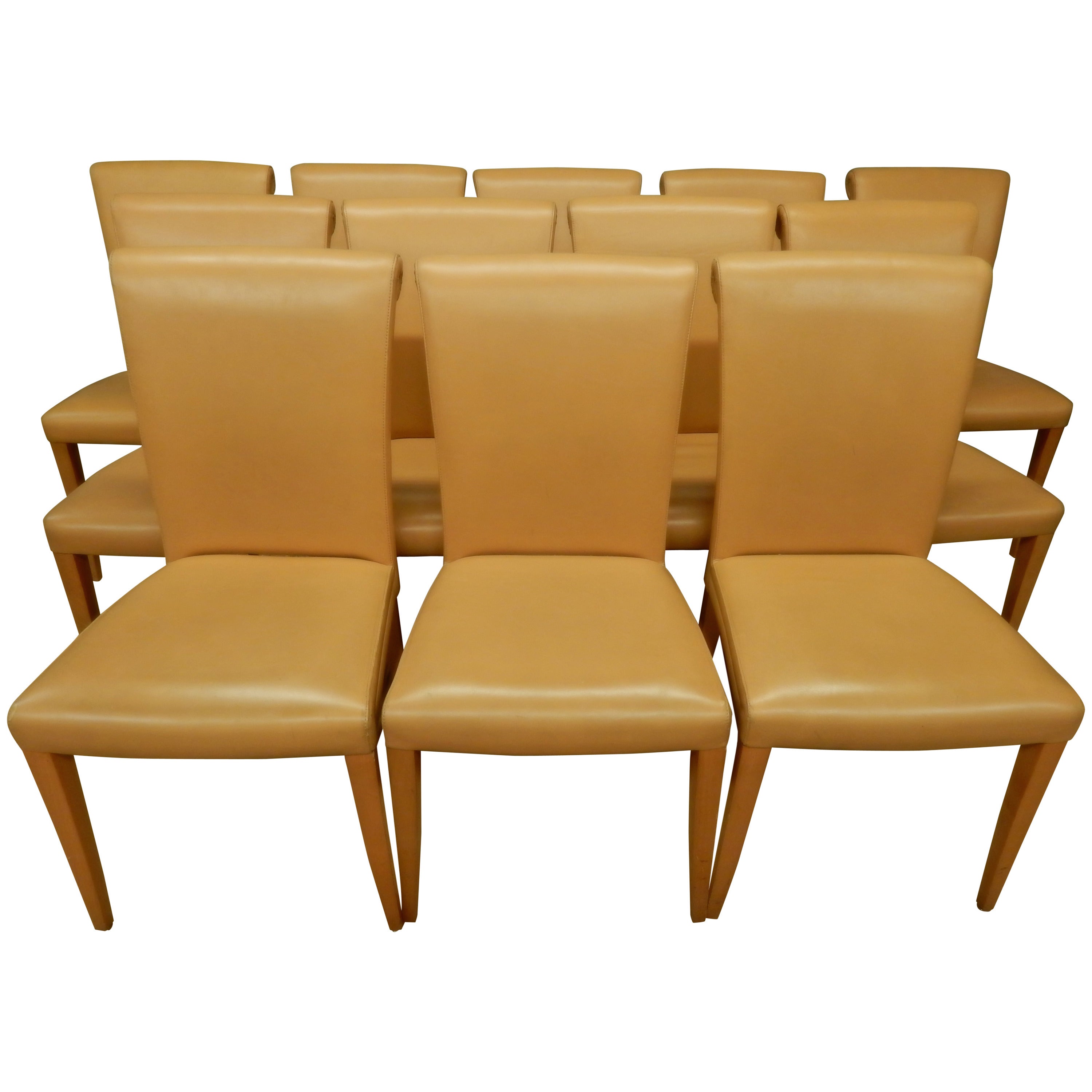 12 Italian Poltrona Frau Leather Dining Chairs For Sale
