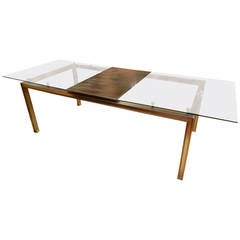 1970s Glass and Metal Extension Dining Table