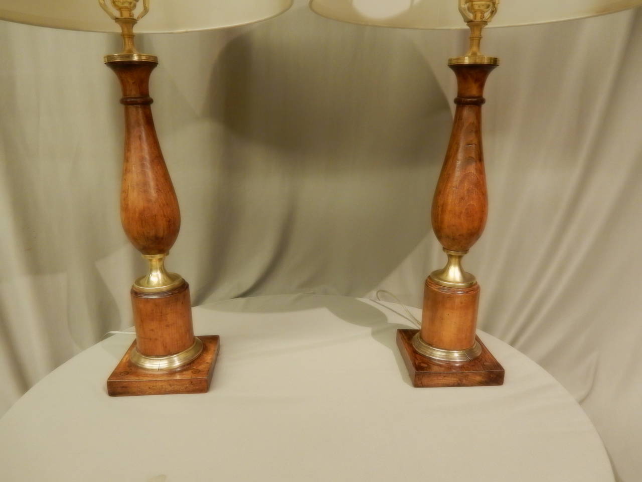 Pair of Vintage Quality Wood and Brass French Lamps 2