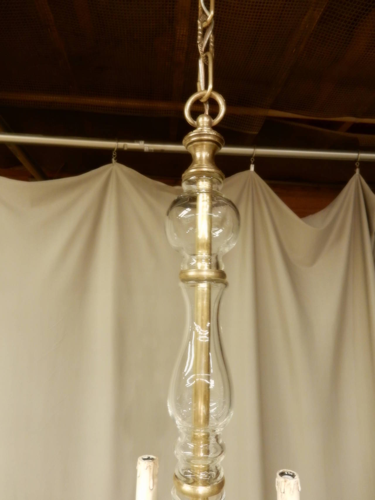 Brass and Glass Six-Light Chandelier In Good Condition For Sale In New Orleans, LA