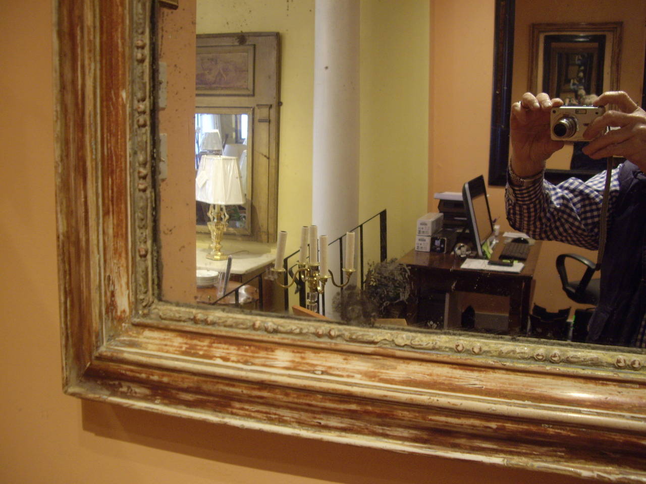 European 19th Century French Worn Gilt Mirror For Sale