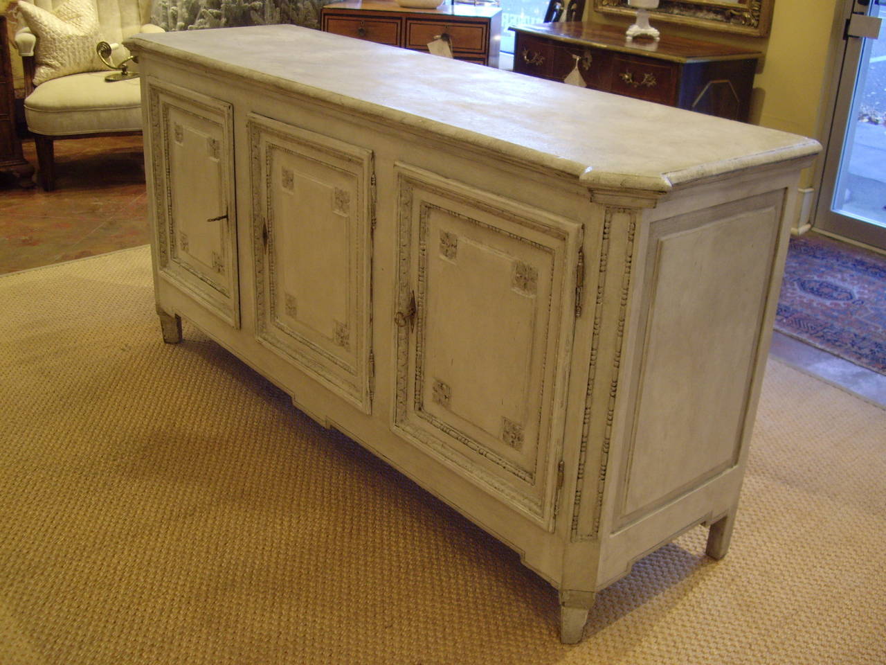 Good quality French Directoire oak refreshed painted enfilade.