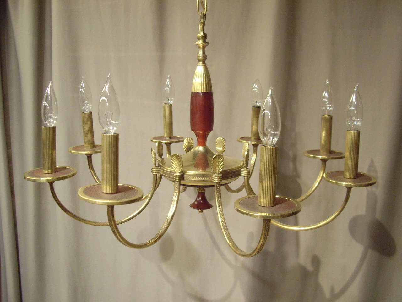 1940s Neoclassical Style Bakelite and Brass Chandelier