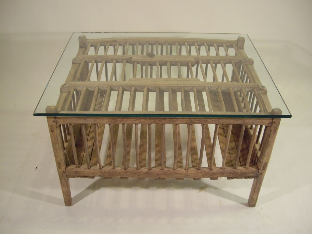 Rustic French chicken coop adapted to coffee table use.