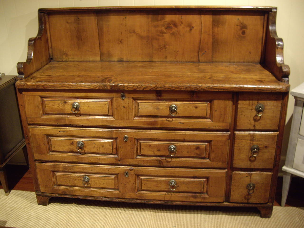 Beautiful warm rustic Swiss kitchen commode. Very nice patina. Height of tabletop.