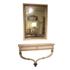 Painted and gilt mirror and console
