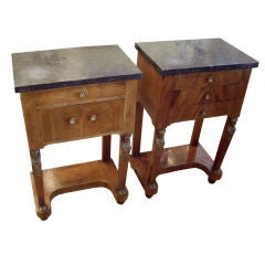 Pair Directoire style French walnut side tables