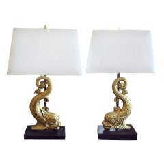 Pr. gold gilt metal lamps