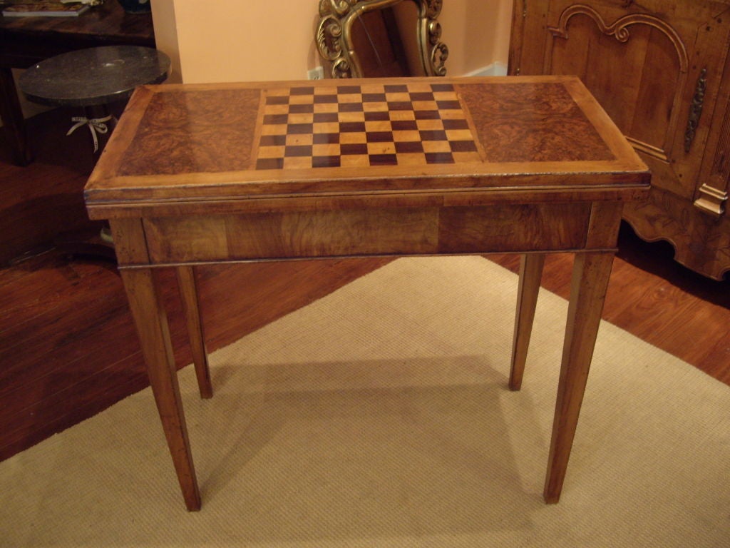 19th c walnut and burl walnut inlaid (chess) game table.
