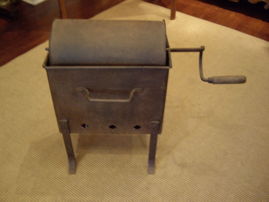 Iron French 19th c. rotating coffee bean roaster