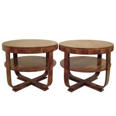 Pair French Moderne round side tables