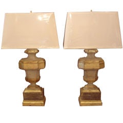 Pair Italian carved gilt and painted lamps
