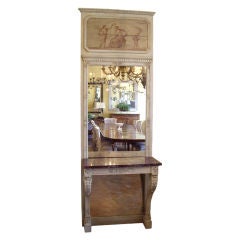 Directoire' painted trumeau mirror, console and chairs