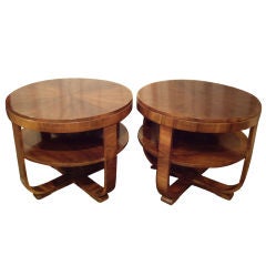 Pair of Art Deco Walnut Round Side Tables
