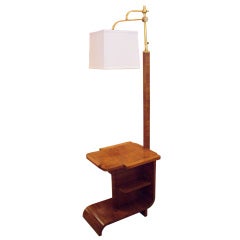 Art Deco Walnut Side Table and Lamp