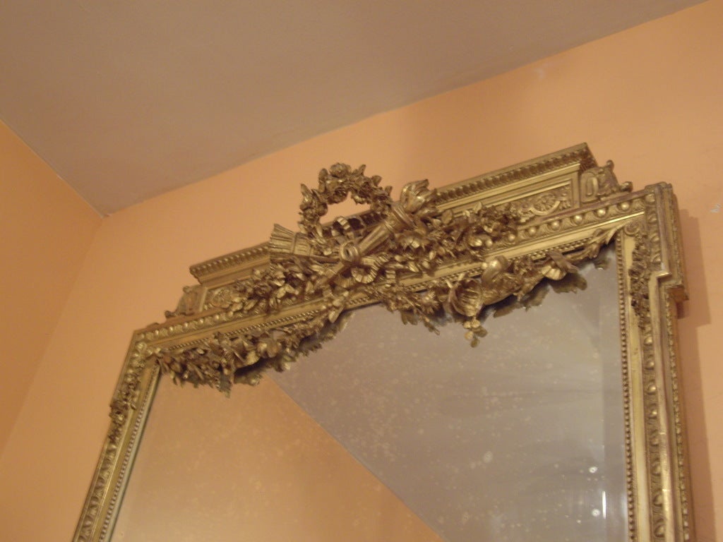 Wood 19th century French Louis XVI gilt mirror