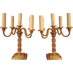Pair 1930's Brass and Lucite Candelabras