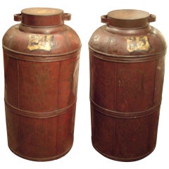 Vintage Pair Large 19th Tole Tea Canisters