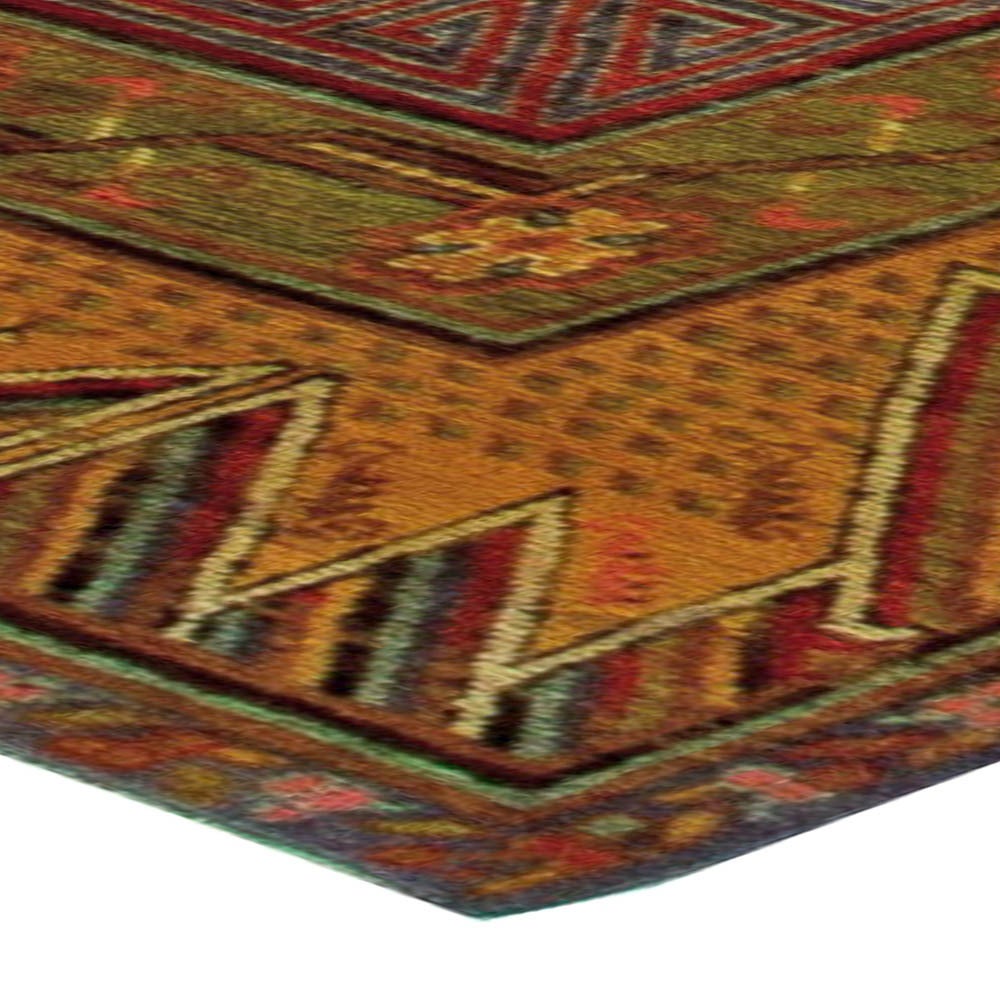 20th Century Vintage Samarkand Red, Yellow Handmade Wool Rug For Sale