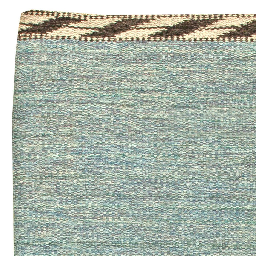 Blue Vintage Scandinavian Flatweave Rug 1