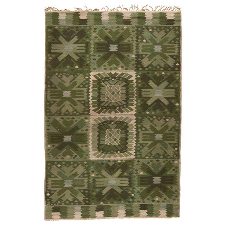 Swedish Area Rug "Green Carnation" Design Barbro Nilsson for MMF