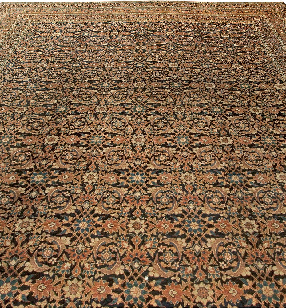 Hand-Woven Oversized Antique Persian Meshad Handmade Wool Rug For Sale