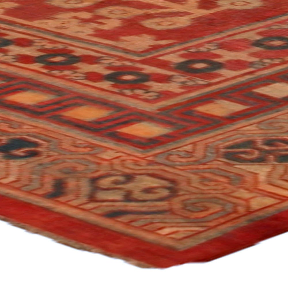 19th Century Red Silk Samarkand Khotan Rug For Sale 2