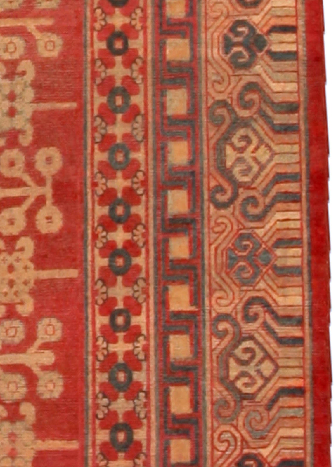 Hand-Knotted 19th Century Red Silk Samarkand Khotan Rug For Sale