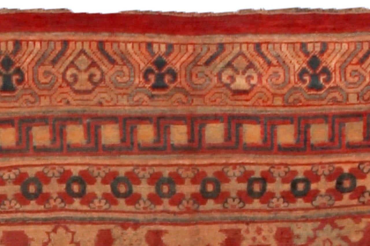 19th Century Red Silk Samarkand Khotan Rug For Sale 1