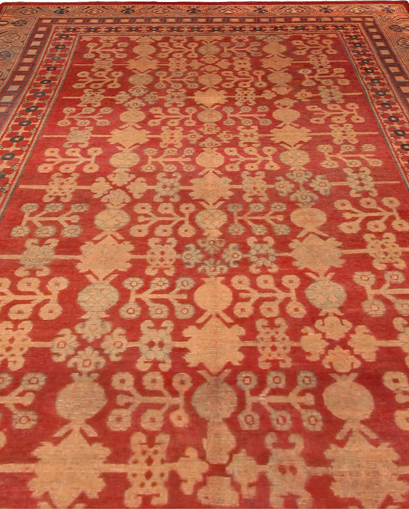 Chinese 19th Century Red Silk Samarkand Khotan Rug For Sale