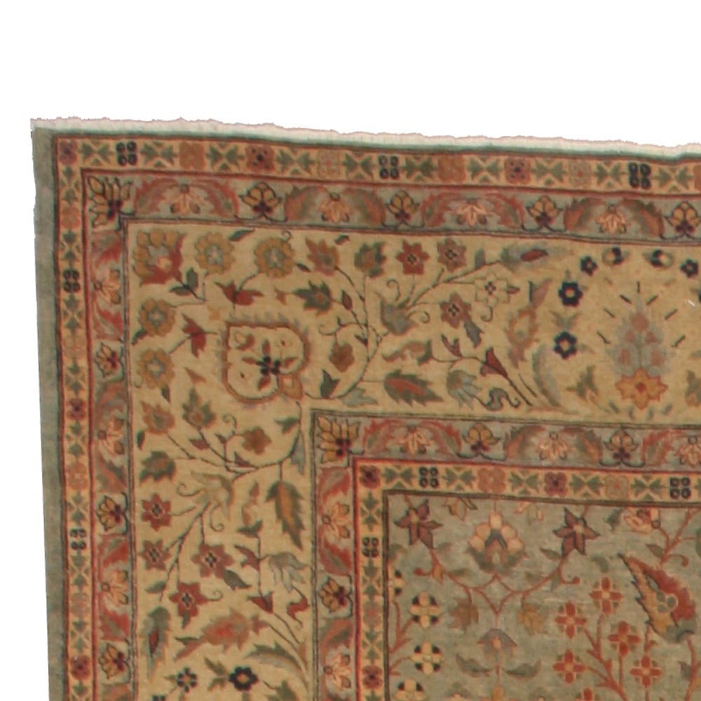 20th Century Authentic Indian Botanic Handmade Wool Rug For Sale
