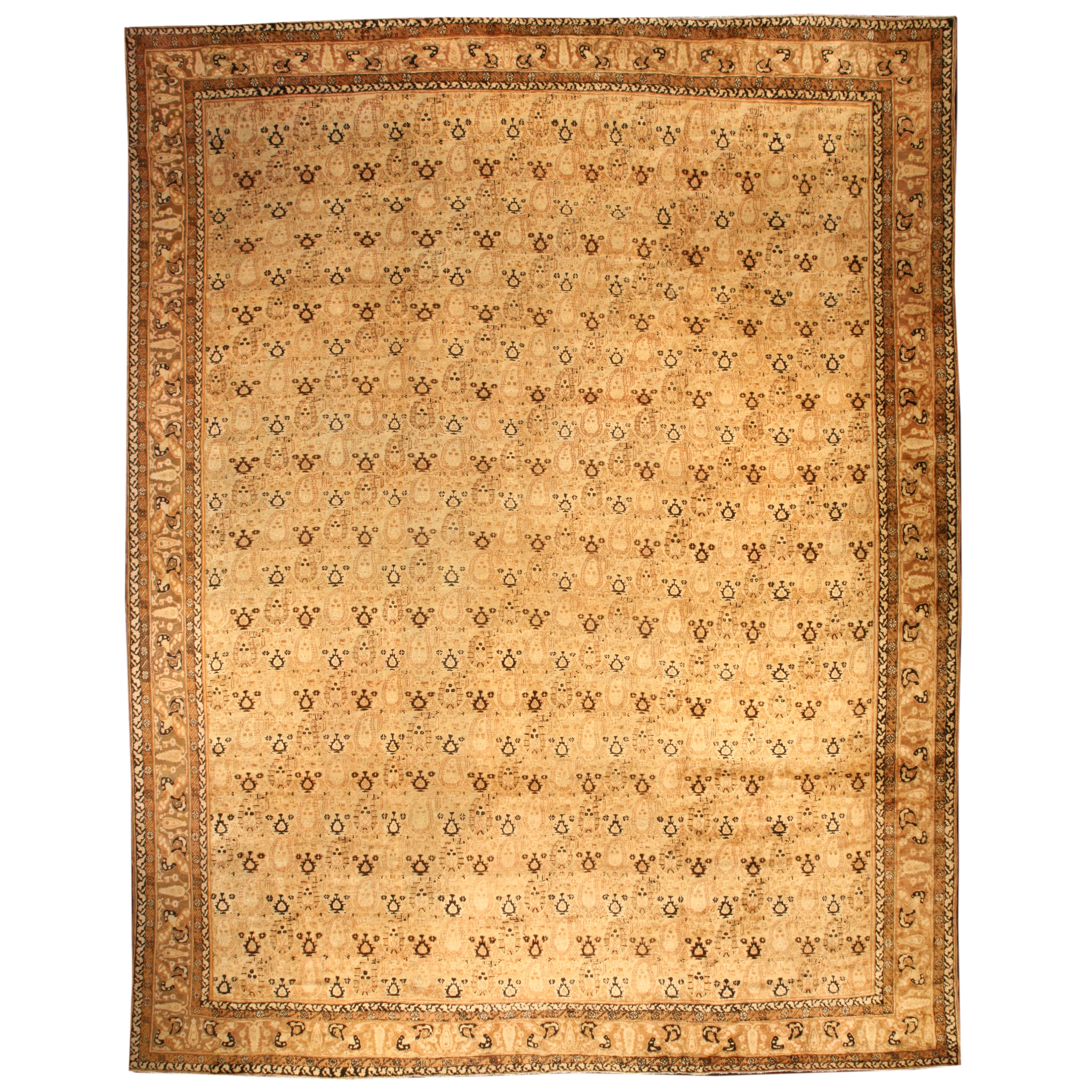 Grand tapis indien vintage en laine fait à la main Agra