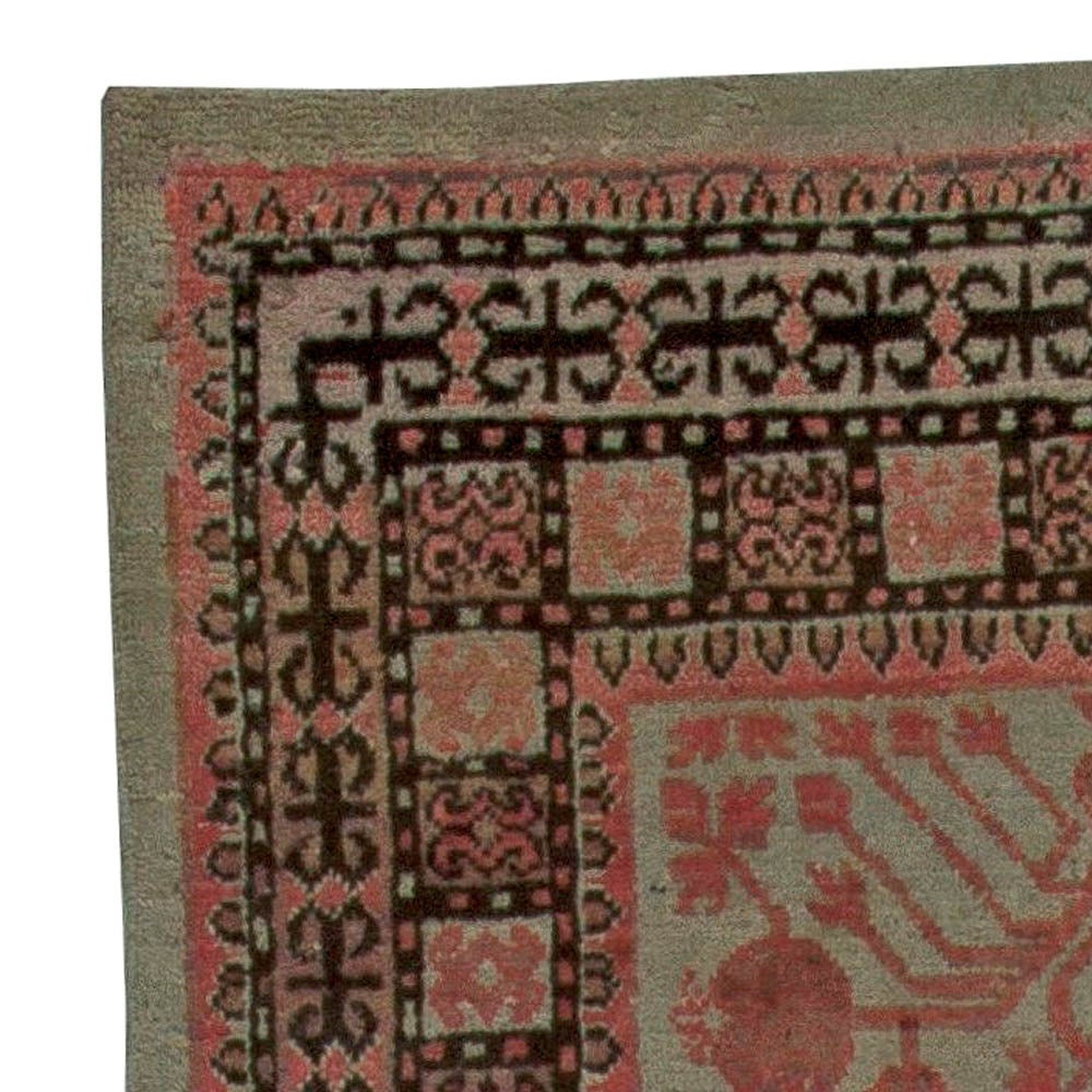 Chinese Vintage Samarkand Khotan Handmade Wool Rug For Sale