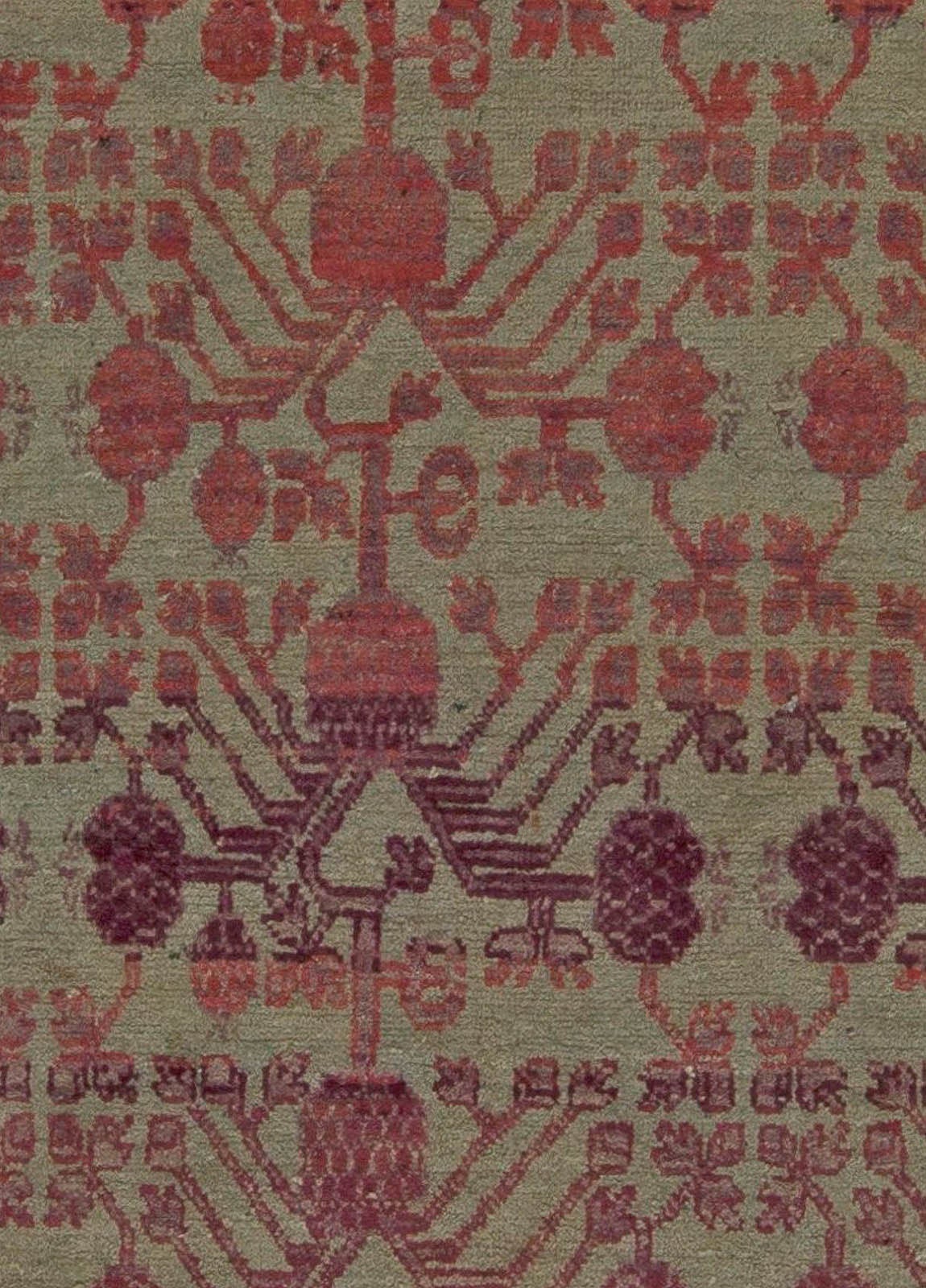 Vintage Samarkand Khotan Rot, Lila, Grau Handgefertigter Wollteppich
Größe: 7'0