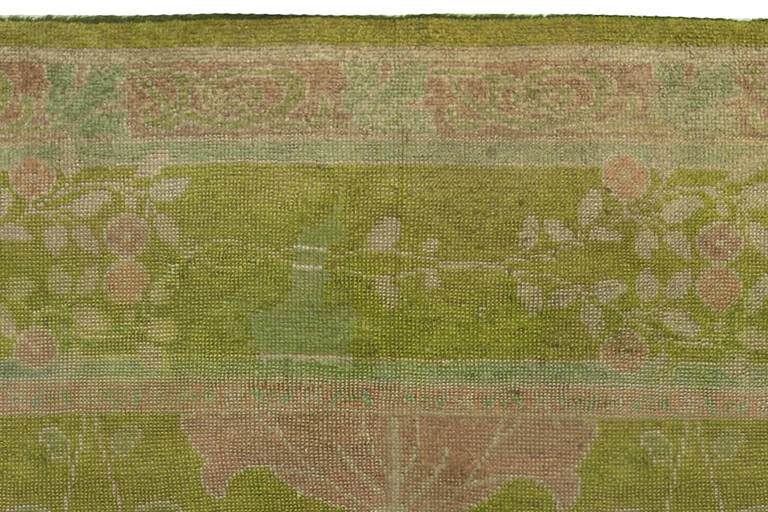 Hand-Woven Arts & Crafts Voysey Donegal Rug in Stunning Green